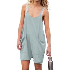 imageCHARTOU Women Baggy Slip One Piece Romper Oversized Spaghetti Straps Short Jumpsuit Overalls OutfitsLight Green