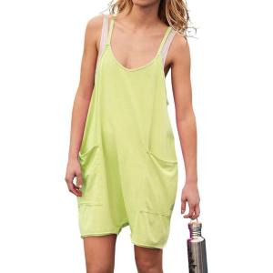 imageCHARTOU Women Baggy Slip One Piece Romper Oversized Spaghetti Straps Short Jumpsuit Overalls OutfitsYellow