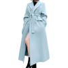imageCHARTOU Women Long Winter Wool Pea Coat Lapel Double Breasted Trench Over Coat with BeltBlue