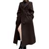 imageCHARTOU Women Long Winter Wool Pea Coat Lapel Double Breasted Trench Over Coat with BeltCoffee