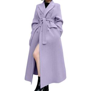 imageCHARTOU Women Long Winter Wool Pea Coat Lapel Double Breasted Trench Over Coat with BeltPurple