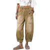 imageCHARTOU Stretchy Barrel Jeans Women Elastic High Waist Cropped Jeans Baggy Wide Leg Denim Pants with PocketsKhaki