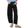 imageCHARTOU Women Contrast Checkered Barrel Jeans Baggy Wide Leg Denim Pants Cropped High Waist Y2k SweatpantsBlack
