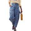 imageCHARTOU Women High Waist Baggy Jeans Patchwork Plus Size Denim Joggers Cargo Tapered Wide Leg Harem PantsBlue