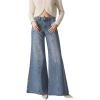 imageCHARTOU Women Wide Leg Jeans Trendy Seamed Front Mid Rise Flared Loose Denim Pants with PocketsLight Blue