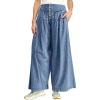 imageCHARTOU Womens Baggy Wide Leg Jeans Denim Pants High Waist Elastic ButtonFly Pleated Jeans with PocketsDark Blue