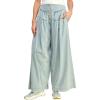 imageCHARTOU Womens Baggy Wide Leg Jeans Denim Pants High Waist Elastic ButtonFly Pleated Jeans with PocketsLight Blue