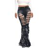 imageCHARTOU Womens Distressed Broken Ripped Fringed Tassel Long Bootcut JeansBlack