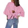 imageCHARTOU Women Back Bow Tie Striped Summer Top Casual Loose Crewneck 34 Sleeve Color Block Tunic PulloverPink