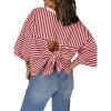 imageCHARTOU Women Back Bow Tie Striped Summer Top Casual Loose Crewneck 34 Sleeve Color Block Tunic PulloverRed