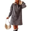 imageCHARTOU Women Long Sleeve Denim Dress Fall 34 Button Casual Loose Tunic Lapel Shirt Jean DressBlack