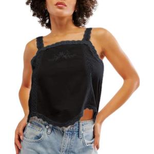 imageCHARTOU Women Cute Cami Tops Lace Embroidered Sleeveless Camisole Tank ShirtBlack