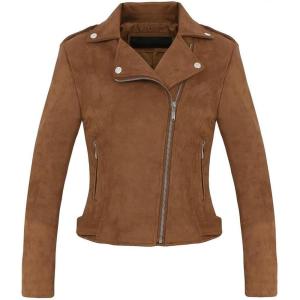 imageCHARTOU Womens Fall 2023 Fashion Faux Suede Leather Casual Moto Biker Jacket CoatsCoffee