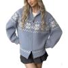 image:imageCHARTOU Women Fair Isle Cardigan Sweater Fall Winter Warm Oversized Stand Collar Zip Up Knitted CoatBlue