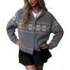 image:imageCHARTOU Women Fair Isle Cardigan Sweater Fall Winter Warm Oversized Stand Collar Zip Up Knitted CoatGrey