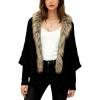 image:imageCHARTOU Women Faux Fur Trim Cardigan Sweater Fall Winter Open Front Batwing Sleeve Chunky Cable Knit CoatBlack