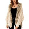 image:imageCHARTOU Women Faux Fur Trim Cardigan Sweater Fall Winter Open Front Batwing Sleeve Chunky Cable Knit CoatKhaki