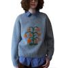 image:imageCHARTOU Women Floral Knitted Pullover Sweater Casual Loose Crew Neck Jumper Tops Fall OutfitsGrey