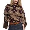 image:imageCHARTOU Women Long Lantern Sleeve Argyle Plaid Sweater Open Front Cardigan Coats with Detachable ScarfKhaki