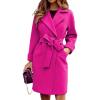 image:imageCHARTOU Women Slim Belted Notched Lapel Mid Long Wool Coat Jacket Open Front Pea Coat Overcoat with PocketsRosy