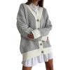image:imageCHARTOU Womens Button Down Oversized Cardigan Fall Fashion Contrast Herringbone Striped SweaterGrey