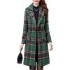 image:imageCHARTOU Womens Elegant Notched Collar DoubleBreast Plaid Wool Blend Midi Long Pea Coat JacketGreen