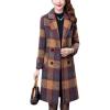 image:imageCHARTOU Womens Elegant Notched Collar DoubleBreast Plaid Wool Blend Midi Long Pea Coat JacketYellow