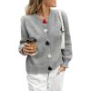 image:imageCHARTOU Womens Heart Buttons Knit Cardigan Short Cute Crewneck Knit Sweater Fall Long Sleeve TopGrey