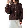 image:imageCHARTOU Womens Retro Chunky Cable Knit Buttons Open Front Cardigan Sweater Fall Winter Thick Casual JumperBrown