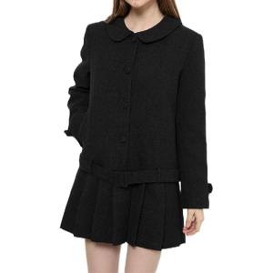 image:imageCHARTOU Women Wool Coat Dress Winter Lapel Buttons Pleated Hem Midi Overcoat Jacket with PocketsBlack