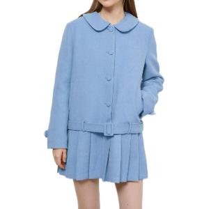 image:imageCHARTOU Women Wool Coat Dress Winter Lapel Buttons Pleated Hem Midi Overcoat Jacket with PocketsBlue