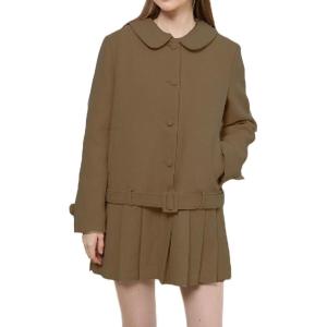 image:imageCHARTOU Women Wool Coat Dress Winter Lapel Buttons Pleated Hem Midi Overcoat Jacket with PocketsBrown