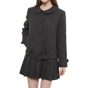image:imageCHARTOU Women Wool Coat Dress Winter Lapel Buttons Pleated Hem Midi Overcoat Jacket with PocketsGrey