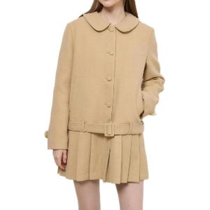 image:imageCHARTOU Women Wool Coat Dress Winter Lapel Buttons Pleated Hem Midi Overcoat Jacket with PocketsYellow