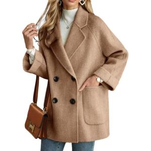 image:imageCHARTOU Women Wool Coat Peacoat Jacket Thick Loose Double Breasted Pea Coat Woolen Winter OvercoatCamel