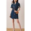 image:imageCHARTOU Women Denim Mini Dress Tailored Collar Elastic Waist Irregular A Line Short Jean DressBlue