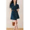 image:imageCHARTOU Women Denim Mini Dress Tailored Collar Elastic Waist Irregular A Line Short Jean DressBlue