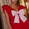 image:imageCHARTOU Women Front Bow Tie Mini Dress Elegant V Neck Flutter Sleeve Casual Night Out Party Short DressRed