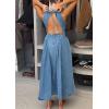 image:imageCHARTOU Women Open Back Lace Up Long Denim Dress Elegant Sleeveless Ruffle Drop Waisted Corset Jean DressBlue