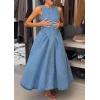 image:imageCHARTOU Women Open Back Lace Up Long Denim Dress Elegant Sleeveless Ruffle Drop Waisted Corset Jean DressBlue
