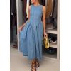 image:imageCHARTOU Women Open Back Lace Up Long Denim Dress Elegant Sleeveless Ruffle Drop Waisted Corset Jean DressBlue