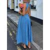 image:imageCHARTOU Women Open Back Lace Up Long Denim Dress Elegant Sleeveless Ruffle Drop Waisted Corset Jean DressBlue