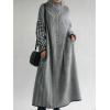 image:imageCHARTOU Womens Houndstooth Patchwork Striped Maxi Dress Long Sleeve Turtleneck Loose Tunic Fall Knit DressGrey