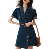image:imageCHARTOU Women Denim Mini Dress Tailored Collar Elastic Waist Irregular A Line Short Jean DressBlue
