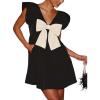 image:imageCHARTOU Women Front Bow Tie Mini Dress Elegant V Neck Flutter Sleeve Casual Night Out Party Short DressBlack