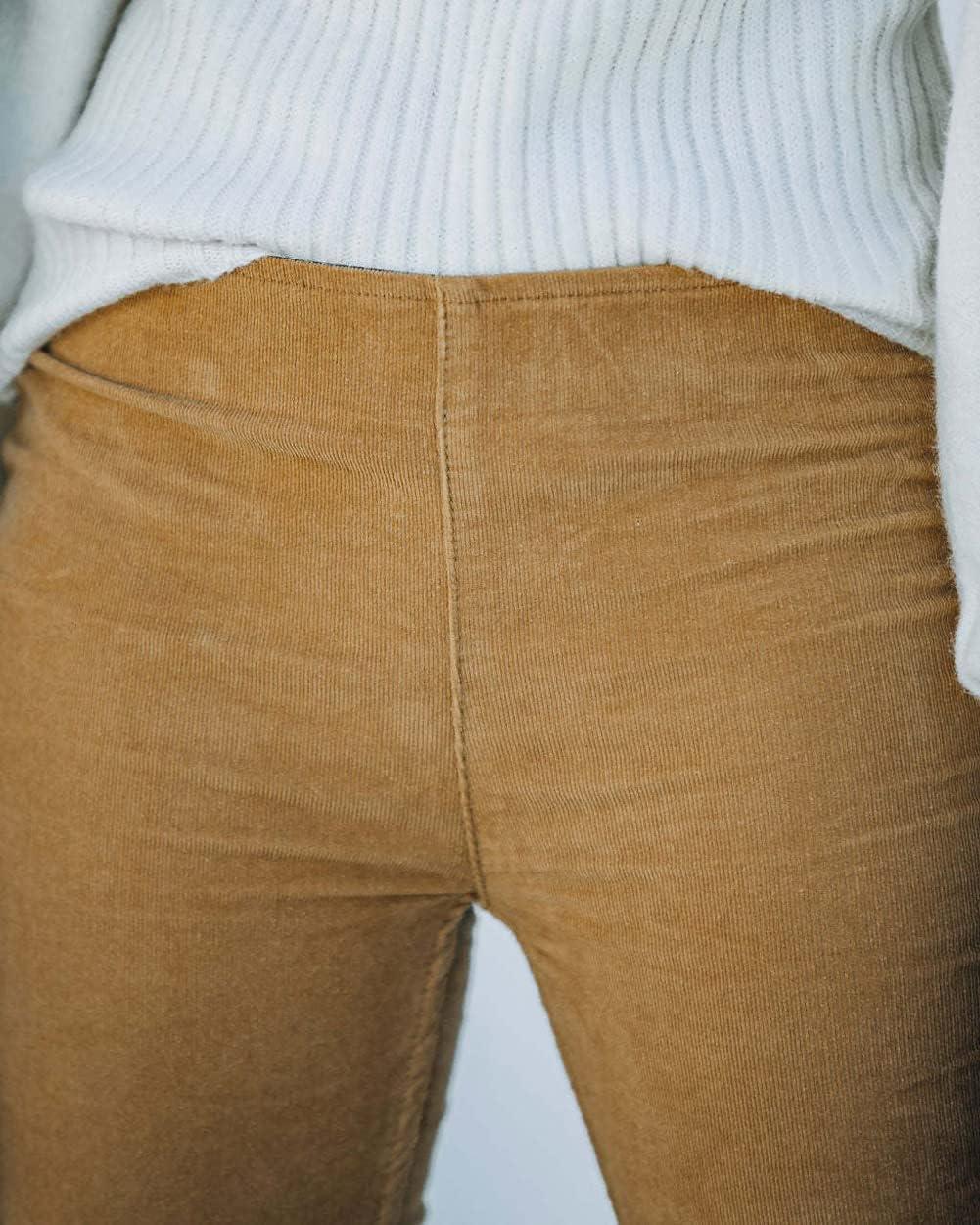 image:imageCHARTOU Womens Vintage Elastic High Waist Flared Bell Bottom Corduroy PantsKhaki