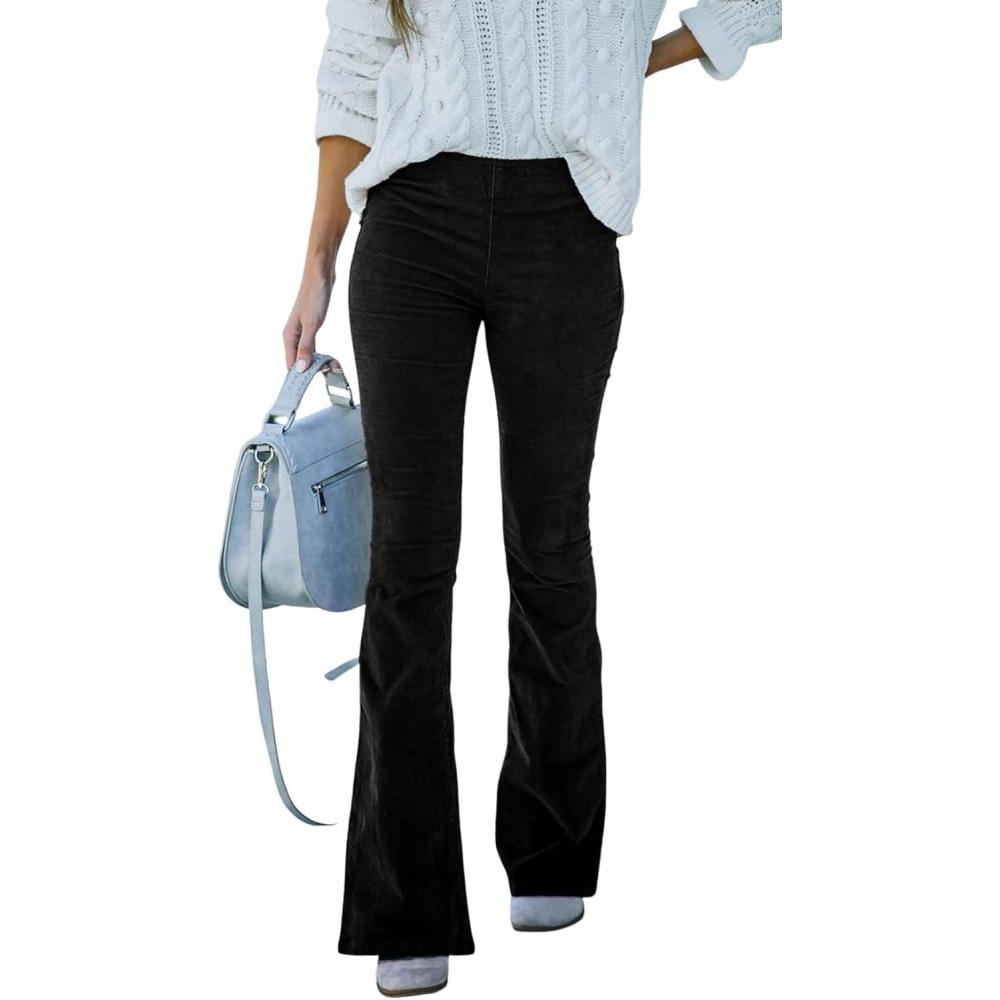 image:imageCHARTOU Womens Vintage Elastic High Waist Flared Bell Bottom Corduroy PantsBlack
