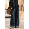 image:imageCHARTOU Wide Leg Denim Pants for Women Baggy Boyfriend Jeans Elastic High Waist Polka Dot TrousersBlue