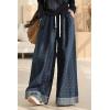 image:imageCHARTOU Wide Leg Denim Pants for Women Baggy Boyfriend Jeans Elastic High Waist Polka Dot TrousersBlue