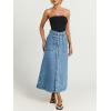 image:imageCHARTOU Women Denim Maxi Skirt Button Down High Waist A Line Long Jean Skirt with PocketsLight Blue